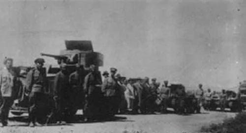 East Turkistan National Army amor units along the banks of the Manas River -  September 1945